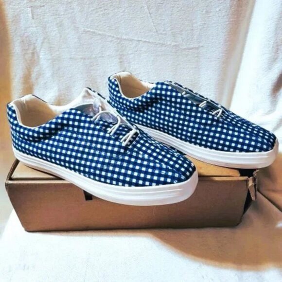 Comfortview The Bungee Slip On Sneaker Navy Gingham Size 9.5M NWT - Picture 3 of 5